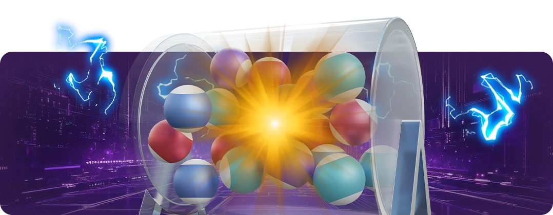 Lottery banner with winning numbers.