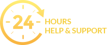 24-hour customer support icon with headset.